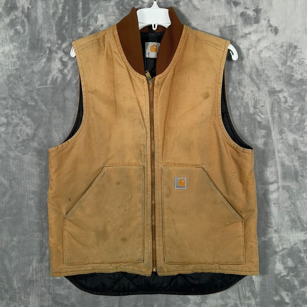 Carhartt Quilt Lined Vest Mens Medium Jacket Brown Full Zip Sleeveless Work